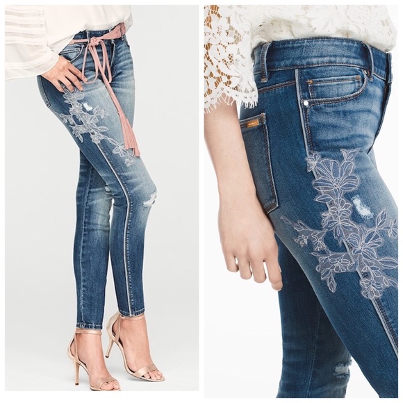 White House Black Market Denim - WHBM | Embroidered Floral Skinny Jeans